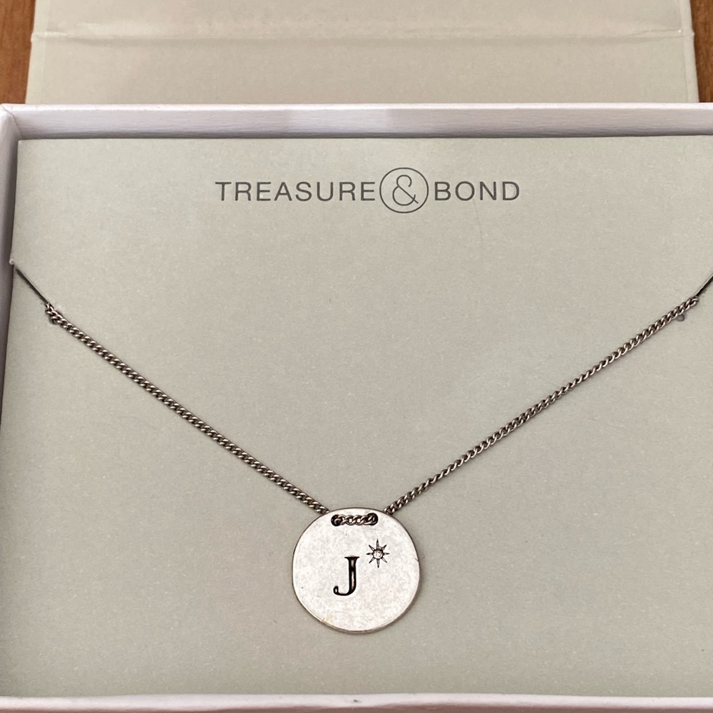 Nordstrom Treasure & Bond “J” Initial with Crystal Charm Brushed Silver Necklace